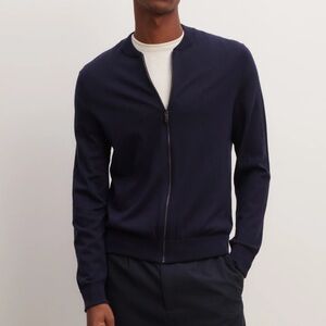 Eric Bompard Zip Up Teddy Pima Cotton Cashmere Navy Blue Sweater Bomber Jacket